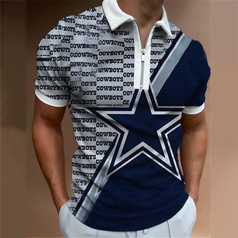 Мужская рубашка-поло, повседневная рубашка на молнии с коротким рукавом, модная повседневная рубашка на молнии на лето и весну, стандартная посадка, рубашка с 3D синим принтом пентаграммы