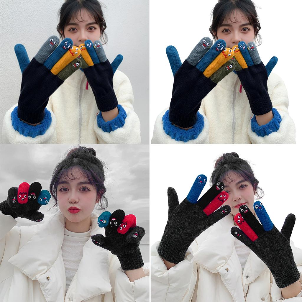 Забавный узор с инопланетным выражением, вязаные перчатки, зимние варежки с полными пальцами, утолщенные теплые рождественские велосипедные перчатки для девочек