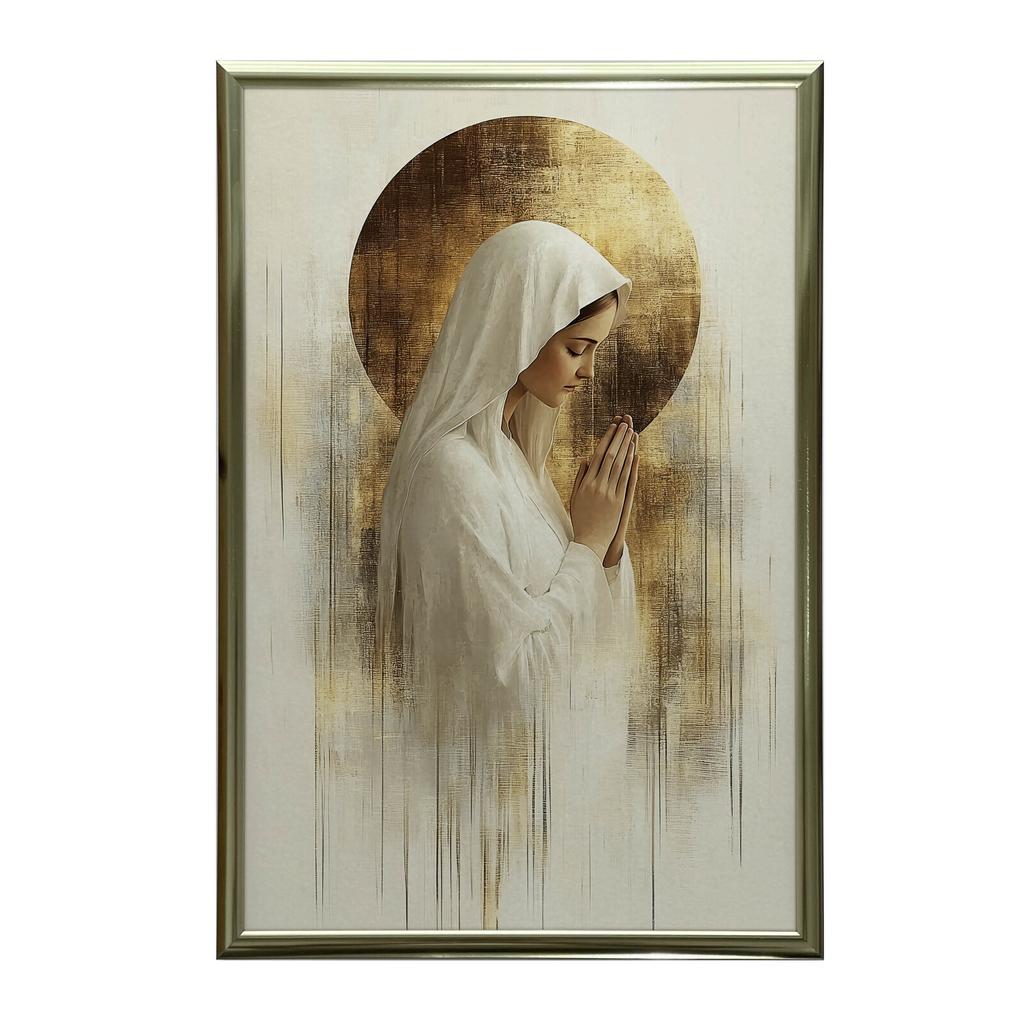 Modlitwa W Ciszy - Maryja Modlitwa W Ciszy - Maryja, 40X50 Cm, Rama Aluminiowa Złota, Papier Matowy 230 Gsm