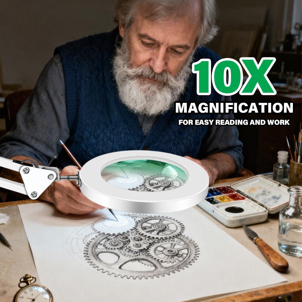 LED Magnifier Desk Lamp 8X/10X Magnification with 72LED 3-Color Light - USB Powered for Soldering Repair and Skincare Beauty