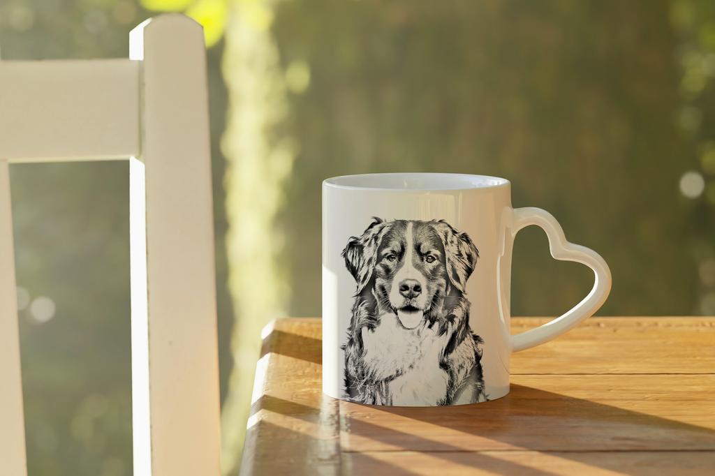 Bernese Mountain Dog, Berner Sennenhund - cup with a dog, adorable cup with a heart-shaped handle, universal gift from the Art-Dog brand