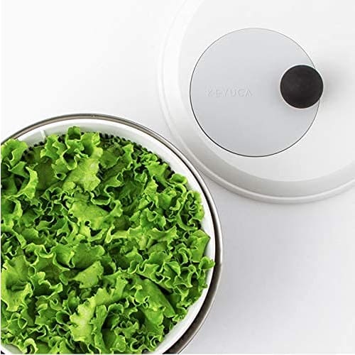 Keyuca Four-Way Salad Spinner II, Serves 3-4 People, Includes Removable Bowl and Colander, Large Vegetable Drainer, Made in Japan, Dishwasher Safe