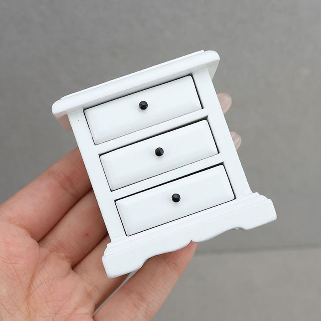 Миниатюрный прикроватный столик для кукольного домика, масштаб 1/12, белый, тумбочка с функциональными ящиками для домашнего офиса, элементы декора для витрины