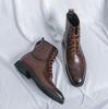 British Men's Leather Boots Pointed Business Dress Boot Lace Up High-Top Boots for Men Brand Casual Ankle Boot Botas2025