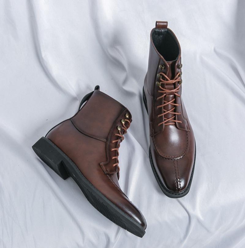 British Men's Leather Boots Pointed Business Dress Boot Lace Up High-Top Boots for Men Brand Casual Ankle Boot Botas2025