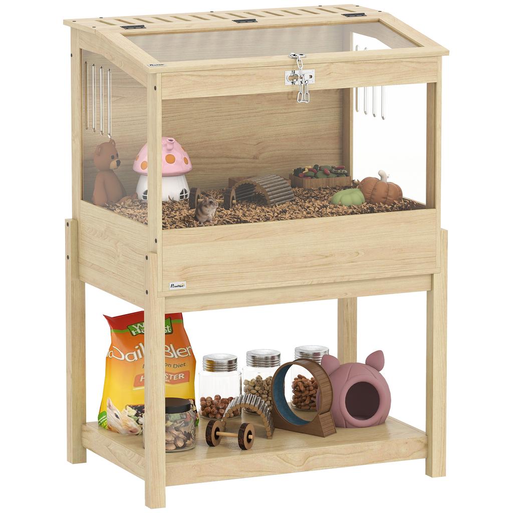 Hamster Cage 2 Tiers Rodent Cage Small Animal Cage With Foldable Lid Large 83.2 X 50 X 103 Cm Natural Wood