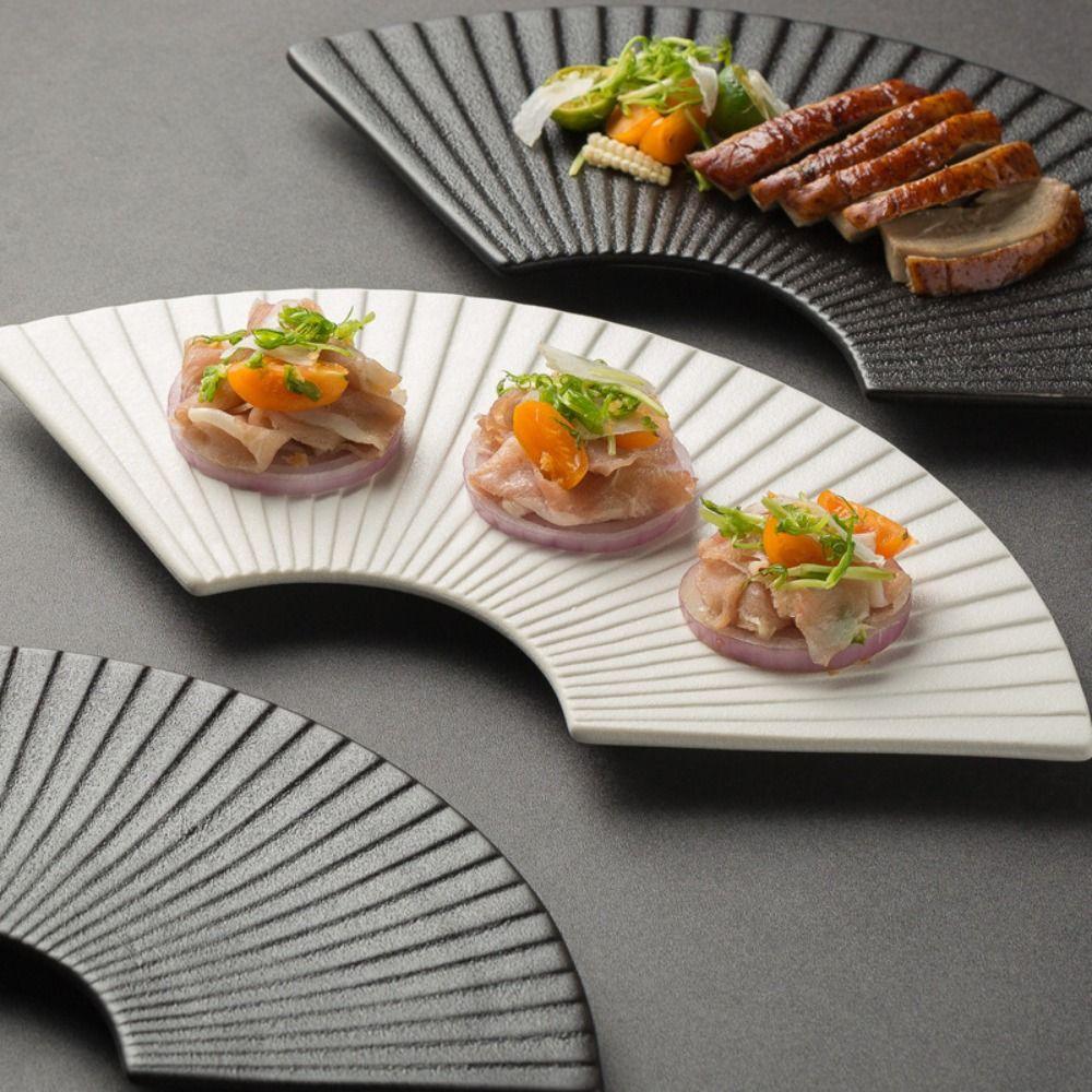 Durable Fan Shaped Striped Plate Japanese Style Dessert Tray Storage Tray  Hotel Table