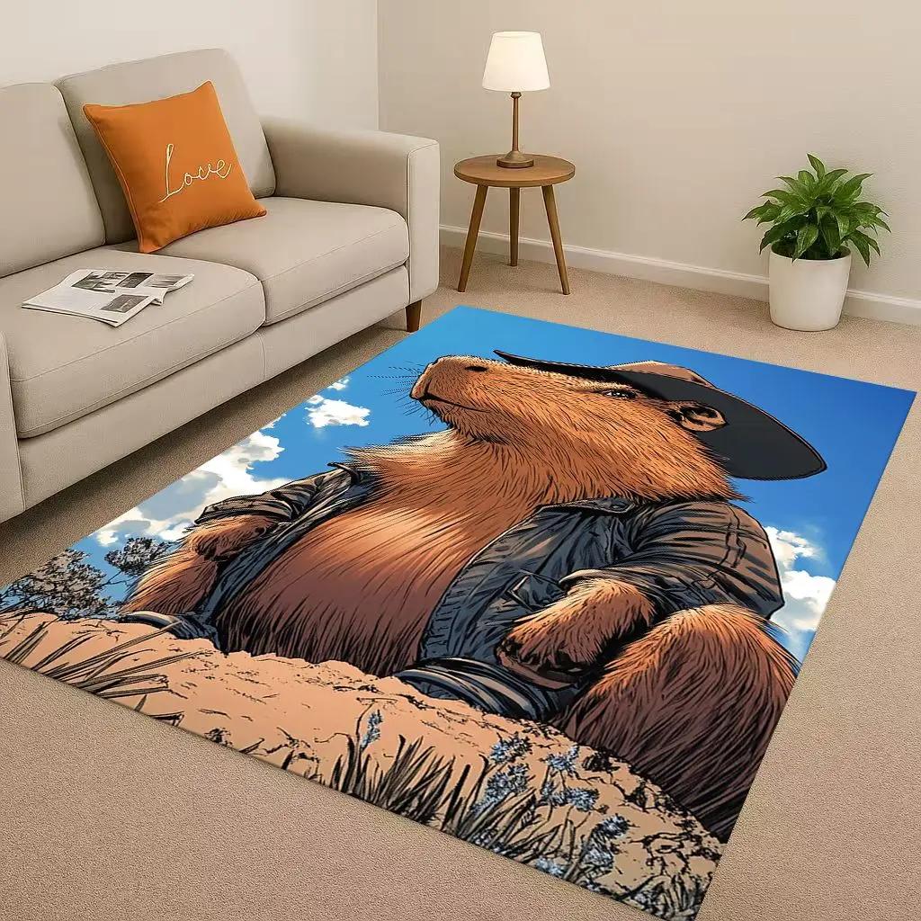 3D Cute Capybara Art Cartoon Living Room Non-Slip Area Rug Soft Carpet for Bedroom Playroom Sofa , Easy Clean Home Decor Doormat