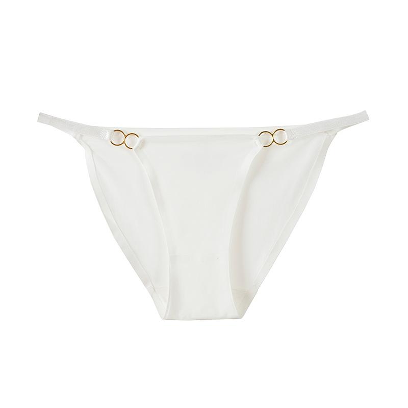Thin Strap Iron Ring Ice Silk Seamless Panties with Adhesive, Solid Color Low Waist Women's Triangle Panties