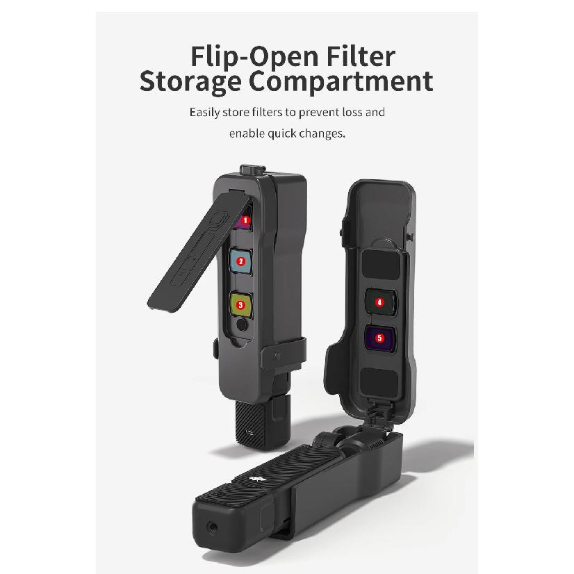 Flip Cover for DJI OSMO Pocket 3 Plastic Case Built-in 5 Filter Slots Anti-Scratch Cover with Straps for Pocket 3 Accessories