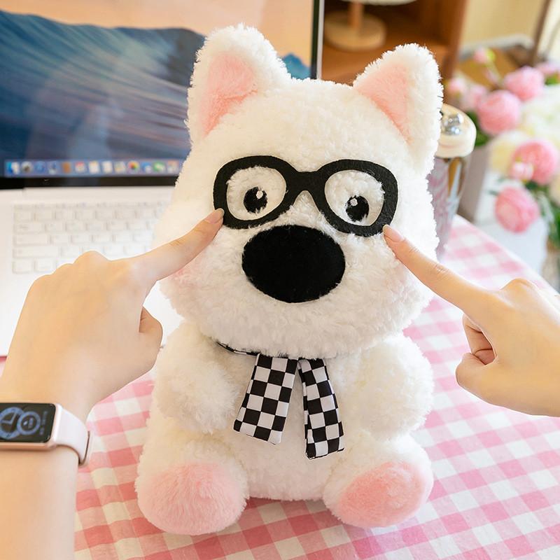 Glasses Dog Plush Toy West Highland White Terrier Doll Children Gift Day
