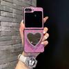 Cute Pink Flower Bracket Lovely Grid Phone Case For Samsung Galaxy Z Flip 8 6 5 4 3 Flip7 FE Love Heart Mirror Holder Cover