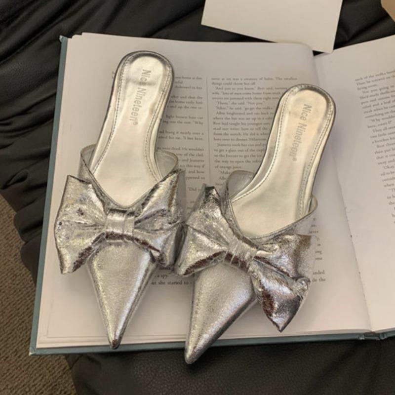 Модные весенние новые сандалии на плоской подошве для женщин, модные с острым носком, с неглубоким вырезом, с бантом-бабочкой, на мягкой подошве, противоскользящие, износостойкие шлепанцы