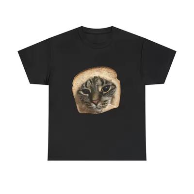 Cat In Bread T-Shirt Cute Meme Cat Bread Face Tee Cat Meme Printed T-shirt Humorous T-shirts Couple's Shirts Streetwear