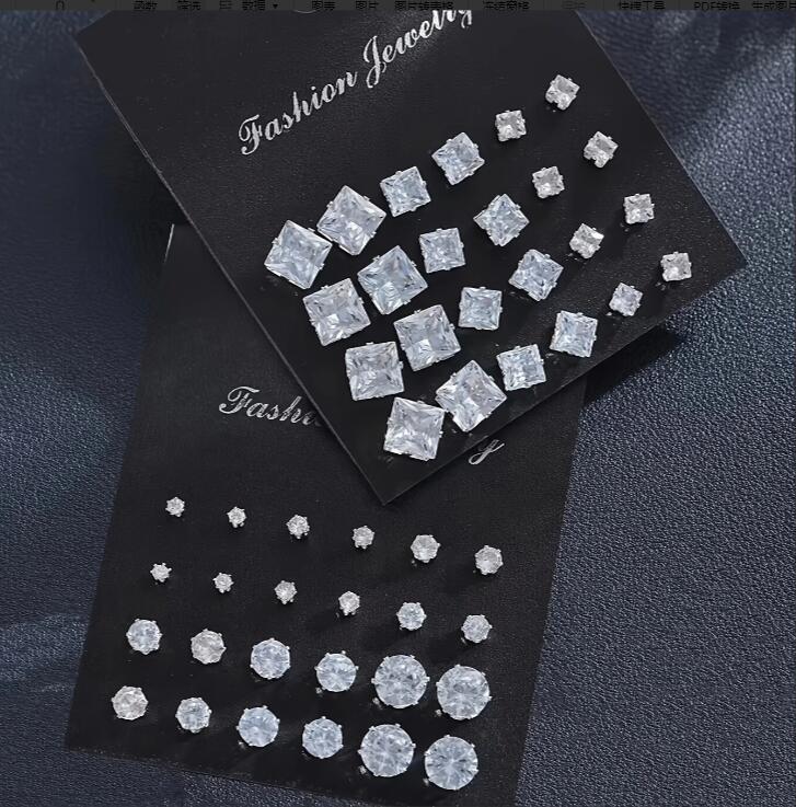 Luxury Simple Shiny Zircon Stud Earrings Set for Women Men Fashion Chic Crystal Decorative Earrings Party Couples Jewelry Gifts