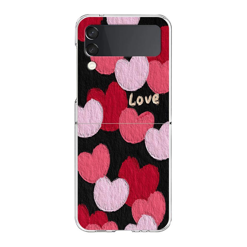love flower Art Phone Case For Samsung Galaxy Z Flip 3 4 5 Hard Folding Clear PC Bumper For Samsung Z Flip3 Transparent Cover