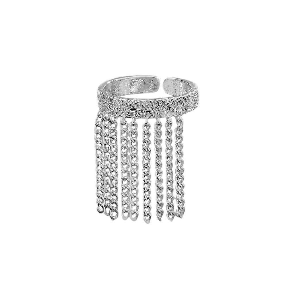 Кольцо с узором из травы Тан, изысканное модное, индивидуальное, преувеличенное, нишевое, стильное, позолоченное, тяжелая промышленная цепь, бахрома, кольцо на указательный палец