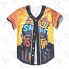 Mens Short Sleeve Baseball Cardigan Cartoon Print Loose Fit Sports Top