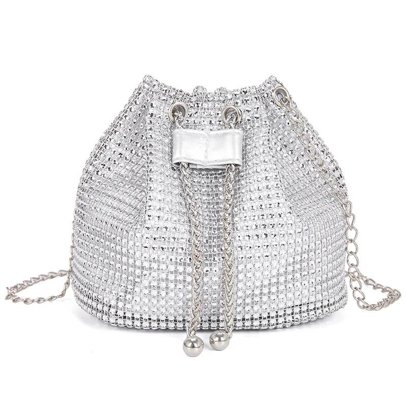 Блестящая сумка-кроссбоди на шнурке, украшенная стразами, для женщин. Многофункциональная сумка-ведро со съемным ремешком-цепочкой