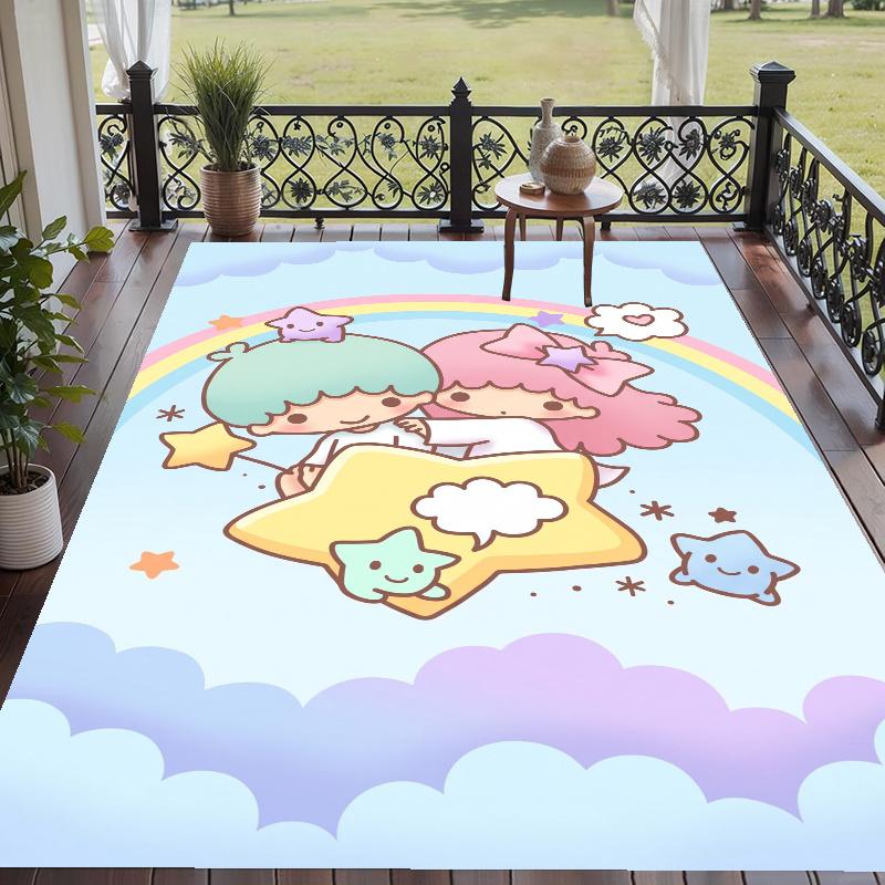 Crystal Velvet Rug with Little Twin Stars Design, Soft Non-Slip Floor Mat for Living Room Bedroom Decor