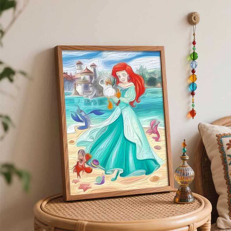 Disney DIY Little Mermaid Oil Painting Art Painting Kit Home Wall Decor Handmade Gift Scuttle Sebastian Friends Bedroom Wall Art Decor