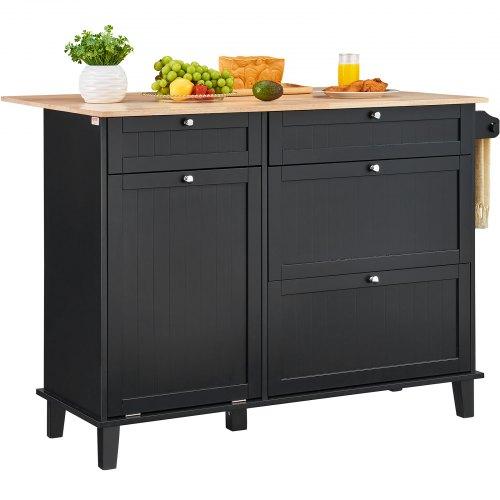 VEVOR Kitchen Island Cart, 50" Wood Top Breakfast Bar with Trash Cabinet Tilt Out 10 Gallon Storage
