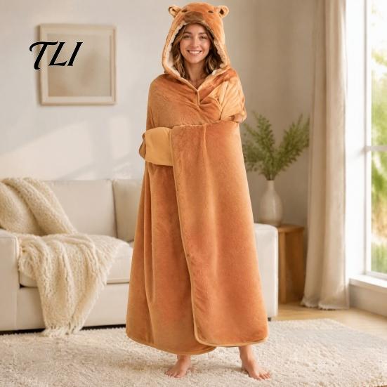 Women Halloween Costume Animal Wearable Blanket Hoodie for Women, Oversized Flannel Sweatshirt Button-Up Blanket, Cosplay Cape Sleepwear Winter