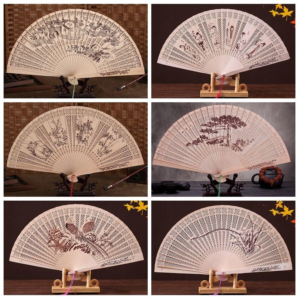 Сандаловое дерево окрашенный деревянный веер китайский стиль ретро складной веер подарочный полый резной складной веер