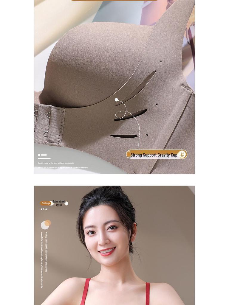 Women's Seamless Front Buckle Push-Up Bra and Panty Set with Comfortable Non-Wired Palm Cup for Smaller Chest Enhancement