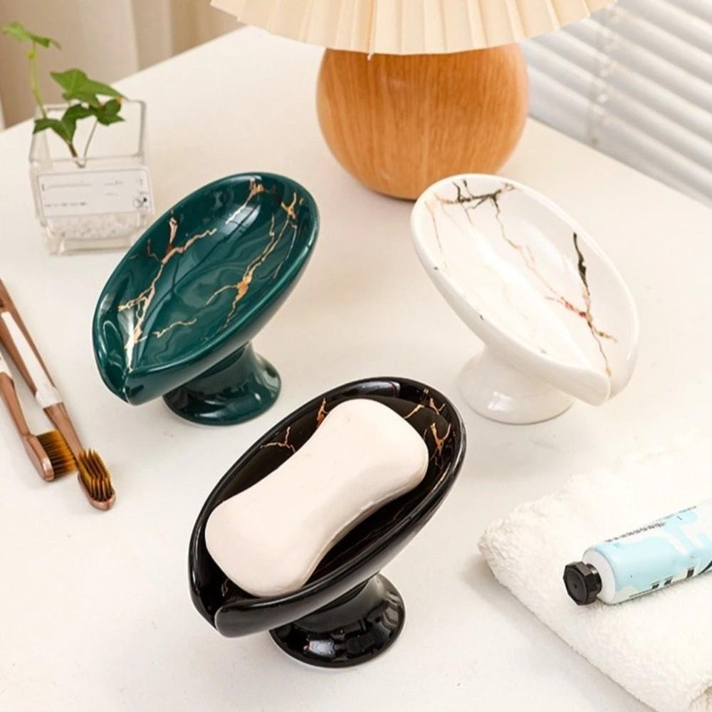 Leaf Shape Ceramic Soap Dish Marble Pattern Soap Rack Cleaning Tools Soap Holder Keep Soap Dry
