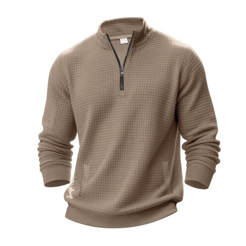 Mens Half-Zip Sweatshirt Fall Winter Jacquard Check Stand Collar Loose Casual Pullover Plus Size