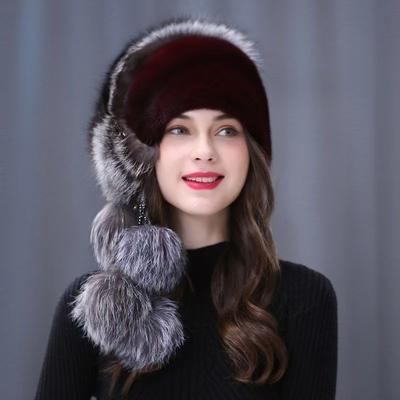 Женская осенне-зимняя модная шапка из искусственного меха норки, теплая, утолщенная с защитой ушей, повязка на голову из лисьего меха
