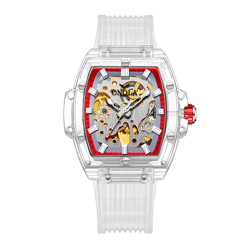 Модные часы для мужчин Sprots Fashion Plastic Transparent Hollow Full Automatic Mechanical Watches Men Waterproof Clock