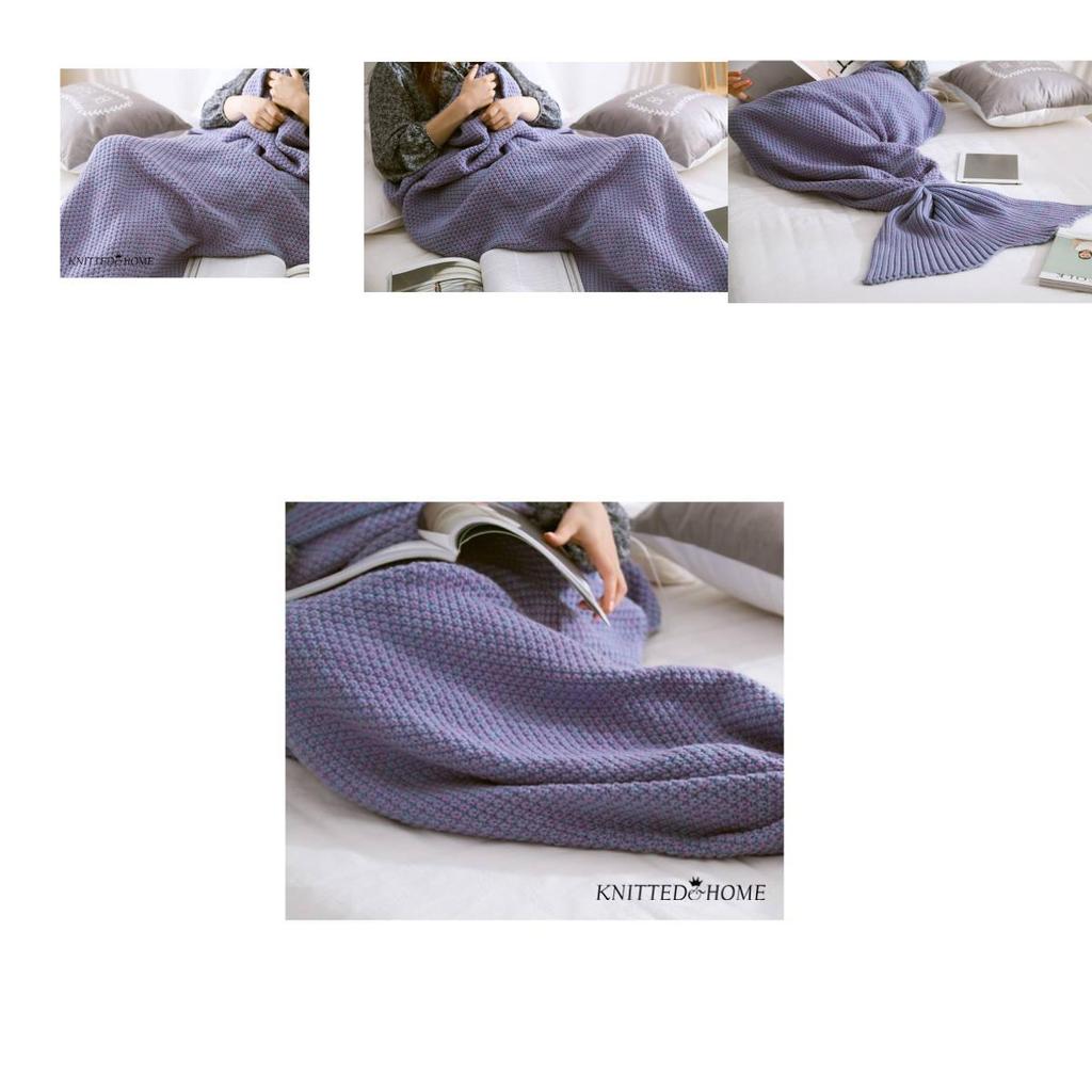 Mermaid Crochet Knit Acrylic Throw Blanket With Grid Pattern For Sofa Decor And Gift Giving