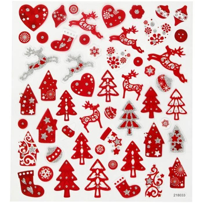 Stickers - Creotime - Noël Rouge et blanc - 54 pcs - Rouge - Blanc - Mixte