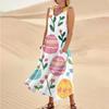 Women's Summer Casual Fashion Easter Printed Sleeveless Round Neck Pocket Dress