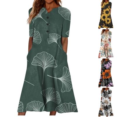 Летнее платье для женщин 2023, повседневное пляжное свободное платье с v-образным вырезом и короткими рукавами с принтом