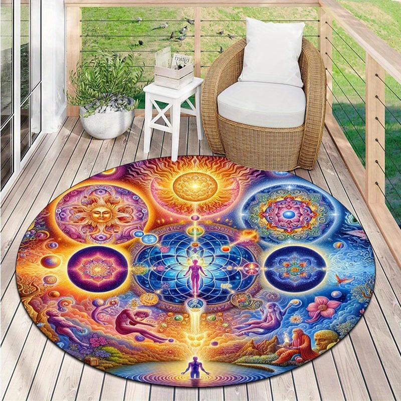 Spiritual Meditation Round Carpet Mat,Polyester Crystal Velvet,Non-Slip Decorative Rug for Home,Bedroom,Yoga,Balcony,Travel,Outdoor Activiti