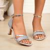 New Summer Stiletto Sandals for Women Fashion Round Head Open Toe Sequin Line with Anti-slip Wear-resistant Heels