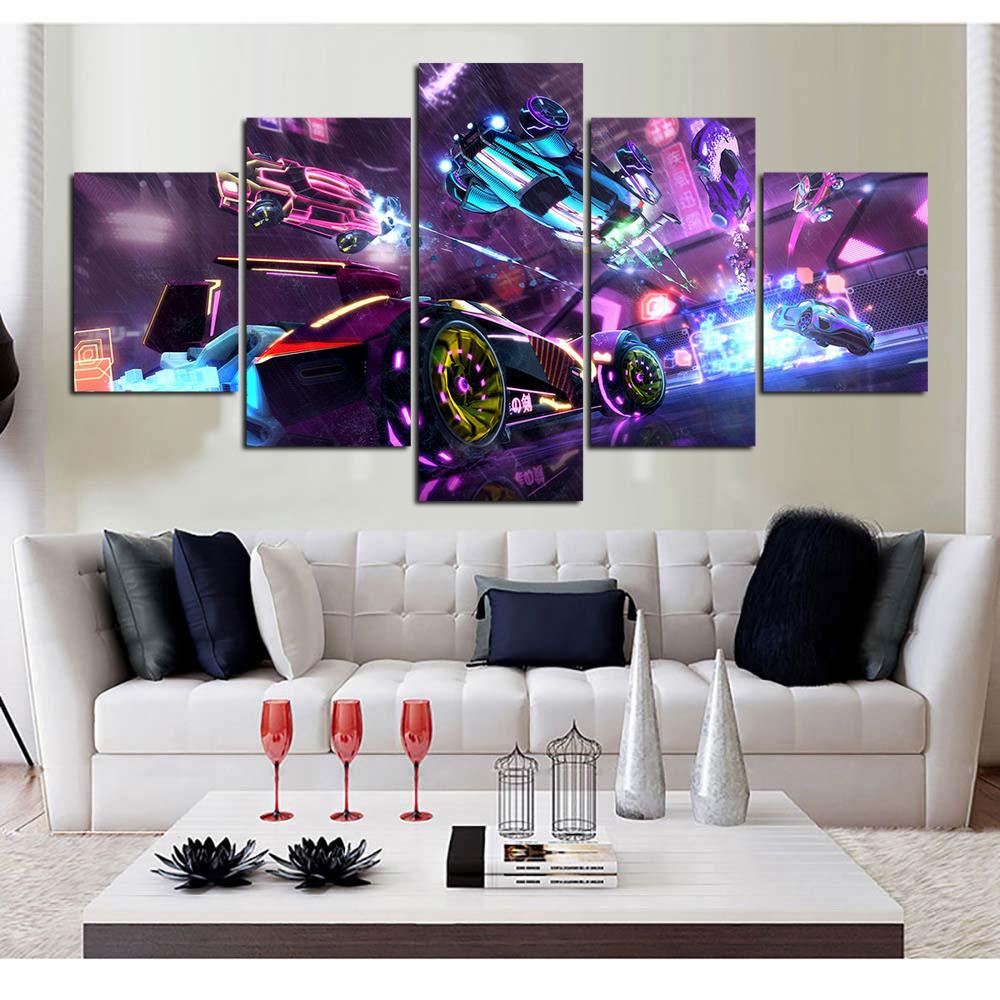 Холст 5 шт. неоновая машина ракетная лига видеоигра настенное искусство постеры фотографии картины домашний декор аксессуары украшения без рамки