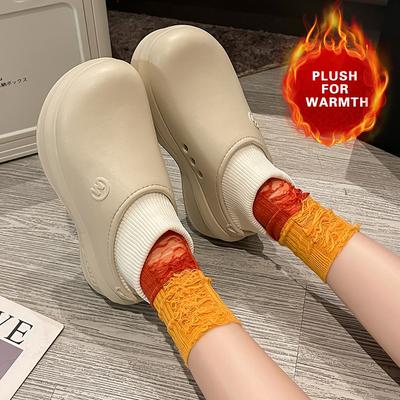 Женские зимние плюшевые теплые нескользящие тапочки на толстой подошве из ЭВА, простые и универсальные повседневные туфли для поваров