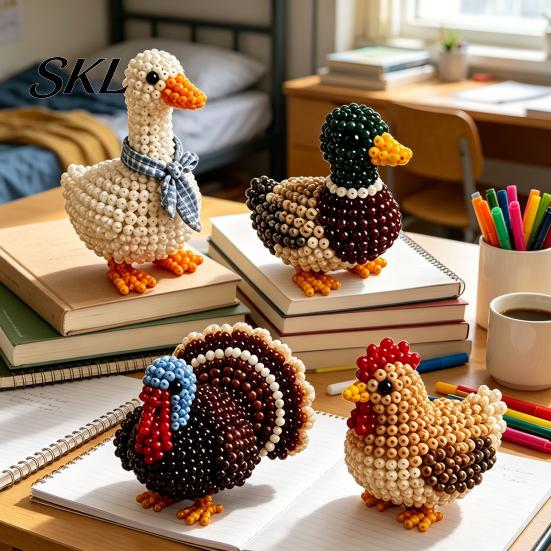 Detailed Beading Tutorial Tiny 3D Beaded Animal Kit, Cute DIY Kit with Colorful Beads and Craft With And Thread Instructions, 4 Designs Handmade