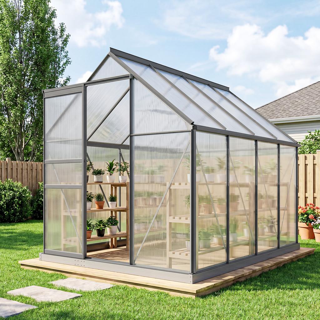 190 X 253 Cm Walk In Polycarbonate Greenhouse Dark Grey