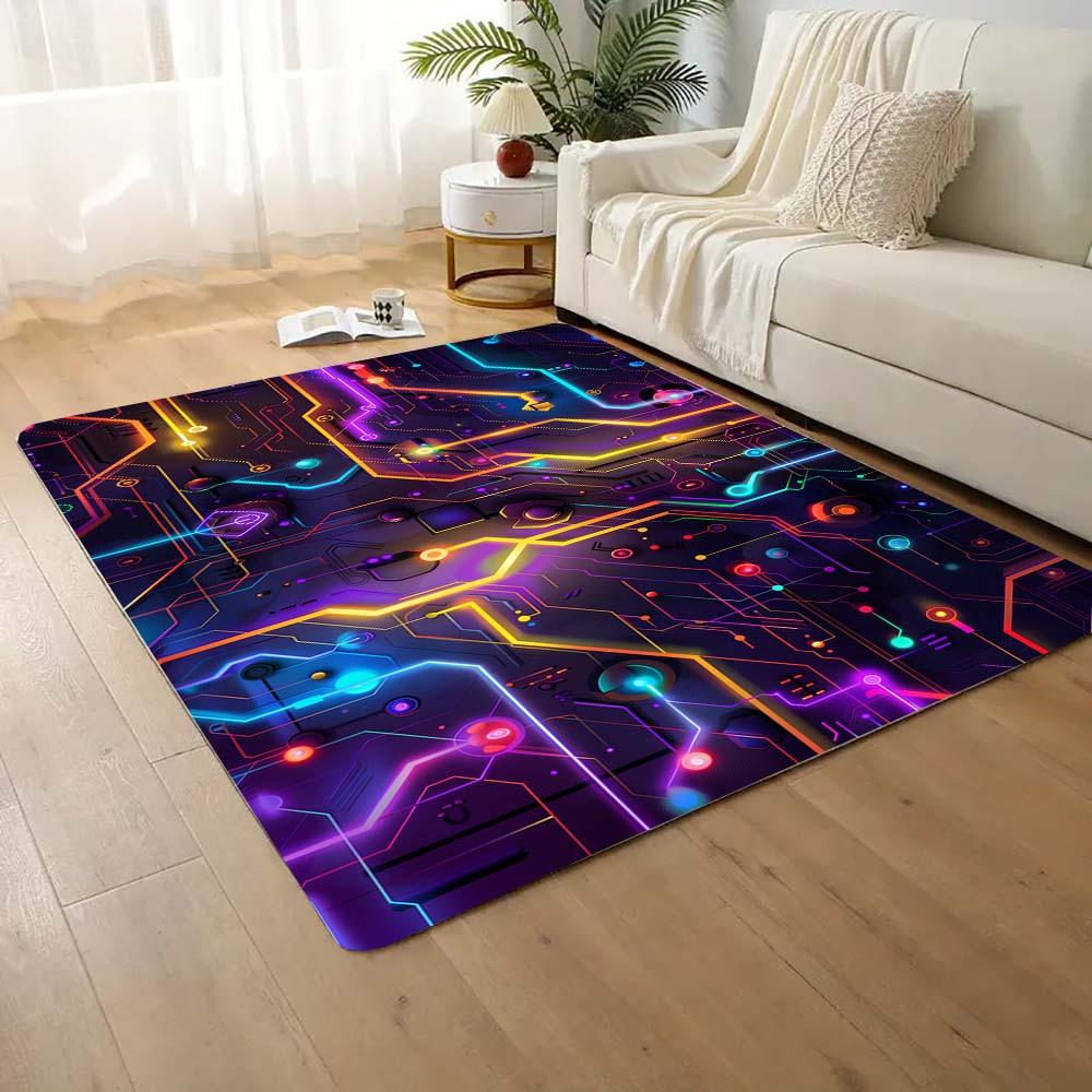 Vibrant Gradient Circuit Board Design Puzzle Pattern Office Chair Mat,Decorative Polyester Carpet for Home and Office,Holiday Gift Idea,High