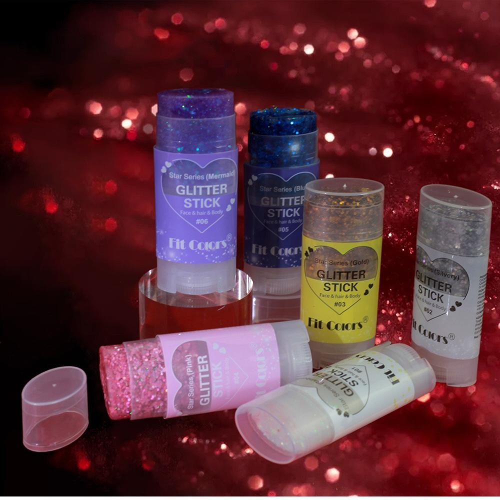 6pcs Star Series Glitter Stick Set Body Shimmer Face Hair Highlighter Chunky Festival Glitter Makeup for USA 250th Anniversary Fireworks Party Raves