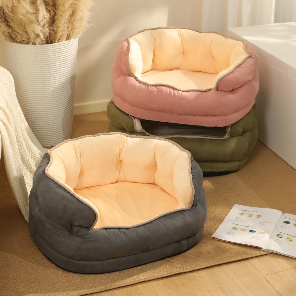 Будка зимняя утолщенная теплая полузакрытая кошачья теплая лежанка замшевая трехслойная восьмиугольная будка