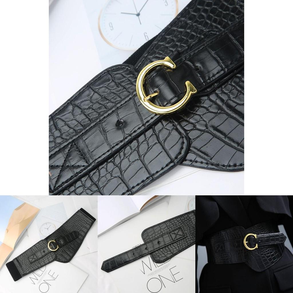 Womens Wide Leather Belt With Stitching Detail For Elegant Casual And Formal Outfits