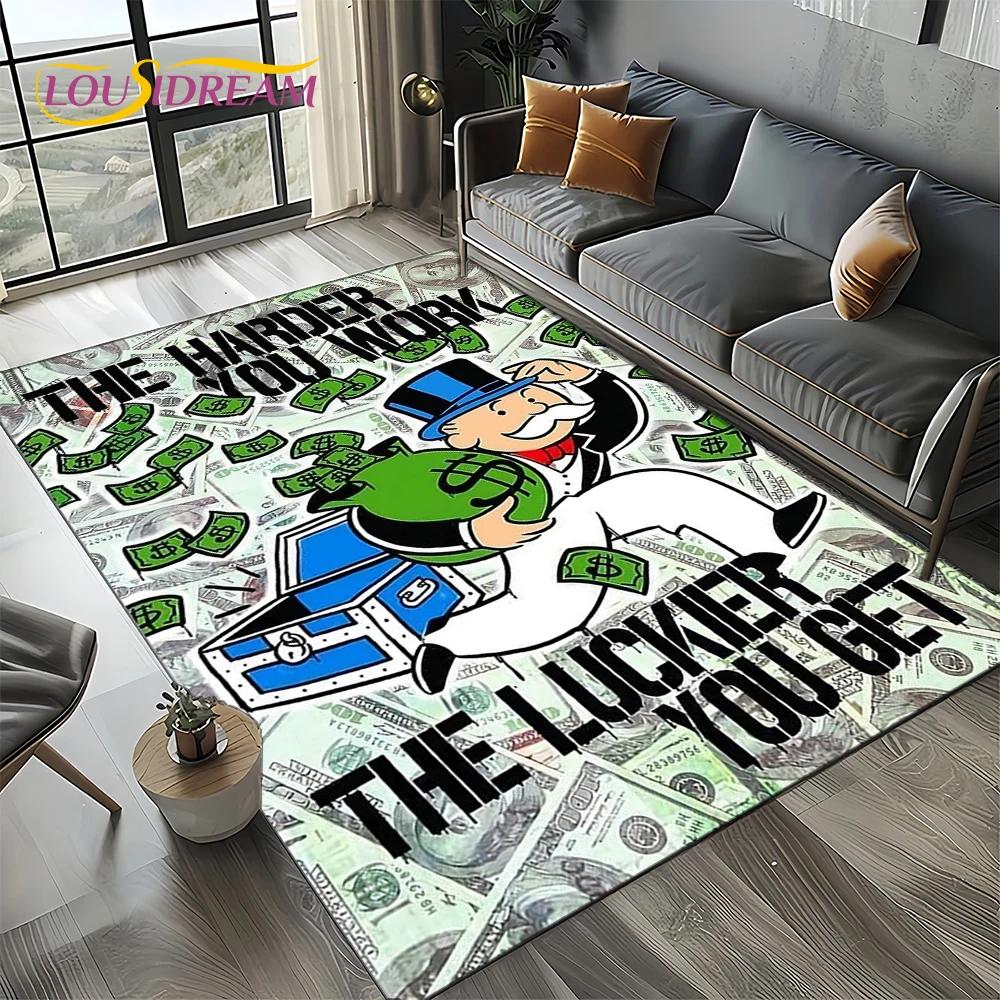 3D Rich Man Game Monopoly Dollar Cartoon Carpet Rug for Living Room Bedroom Home Sofa Decoration,Kid Area Rug Non-slip Floor Mat