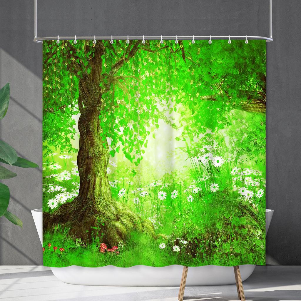 Водонепроницаемая штора для ванной, цифровая печать, растение, гриб, занавеска для душа, без пробивки, перегородка для туалета, ткань для душа