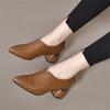 Остроносые туфли-лодочки женские 2025 новая осень мягкая подошва средний каблук толстый каблук работа кожаные туфли для通勤 одна педаль женские туфли